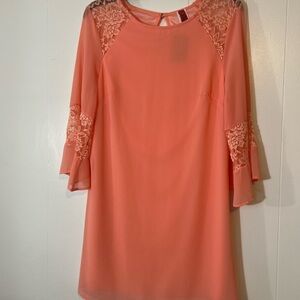 Elegant Peach Lace Sleeve Dress
